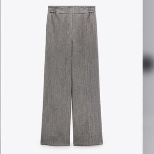 Zara Size S Small Gray Wide Leg Herringbone Pants Trousers